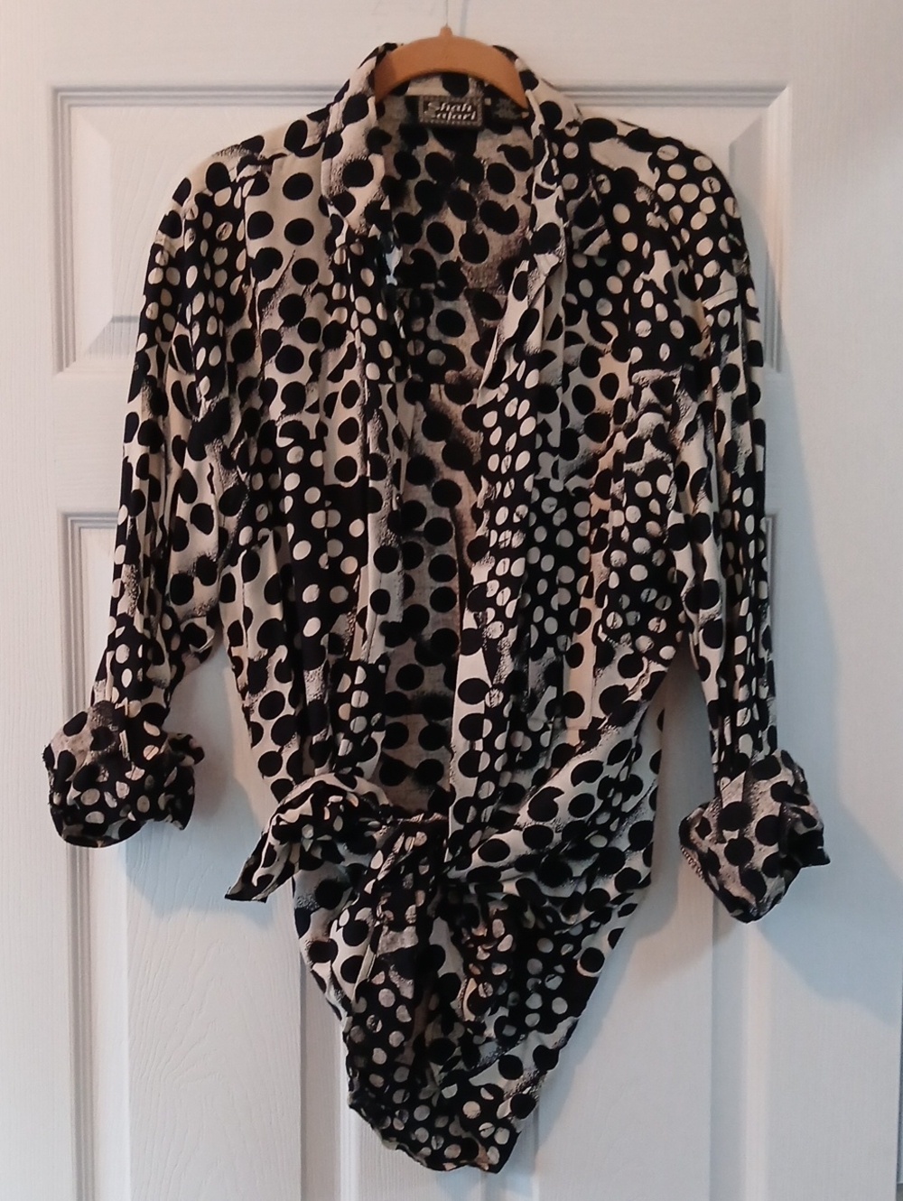 Black and White Polka Dot Button-down Blouse